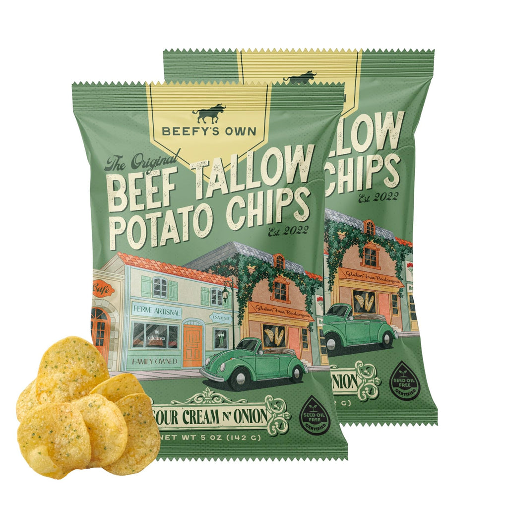 Beefy’s Own Beef Tallow Potato Chips - Kettle Chips Made Without Seed Oils, Gluten Free, Crispy, and Thick Cut - Old-Fashioned Small Batch Fried in Beef Tallow