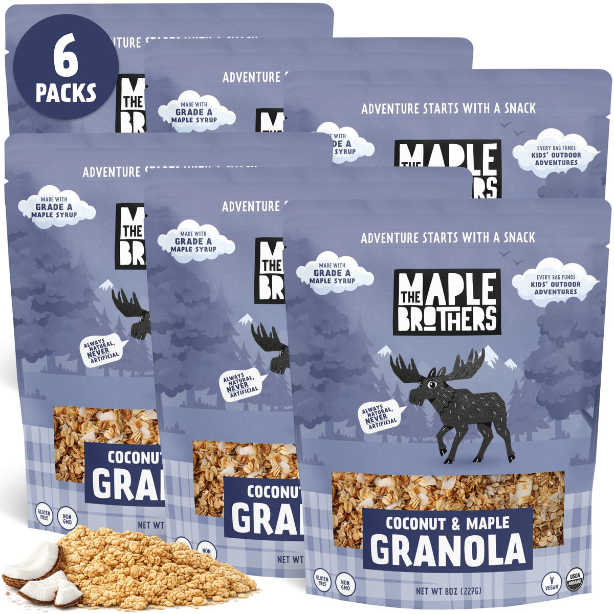 The Maple Brothers Granola – Organic, Vegan, Non-GMO, Whole-Grain Oats with Real Strawberries & Grade A Maple Syrup – Healthy Breakfast & Snack, 8 oz Resealable Bag
