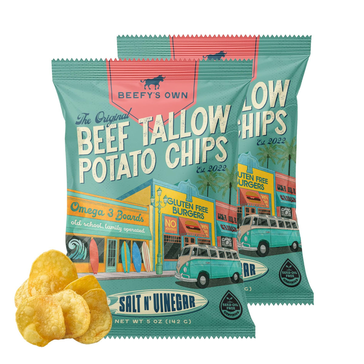 Beefy’s Own Beef Tallow Potato Chips - Kettle Chips Made Without Seed Oils, Gluten Free, Crispy, and Thick Cut - Old-Fashioned Small Batch Fried in Beef Tallow