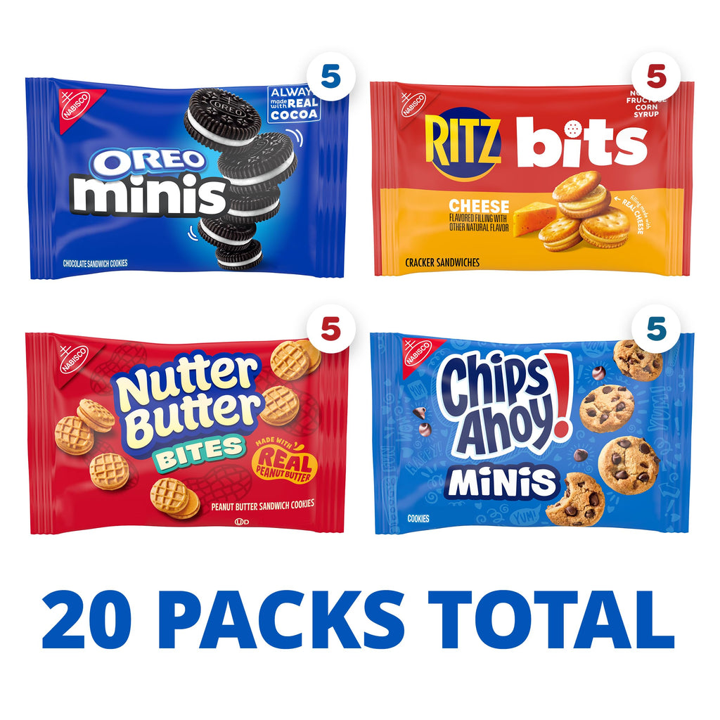 Nabisco Classic Mix Variety Pack, OREO Mini, CHIPS AHOY! Mini, Nutter Butter Bites, RITZ Bits Cheese, 20 Snack Packs