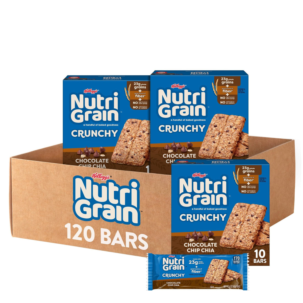 Nutri-Grain Crunchy, Fiber Snacks, Whole Grain (12 Boxes, 120 Bars)