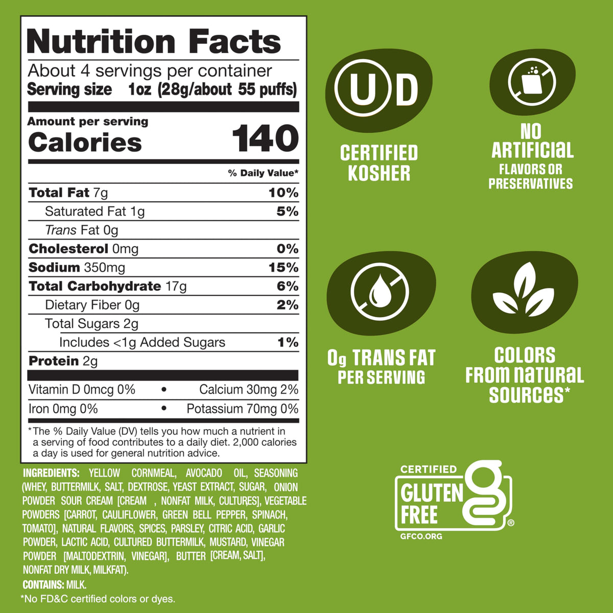 Sensible Portions Garden Veggie Sour Baked Corn Puffs, 3 oz (Pack of 6)
