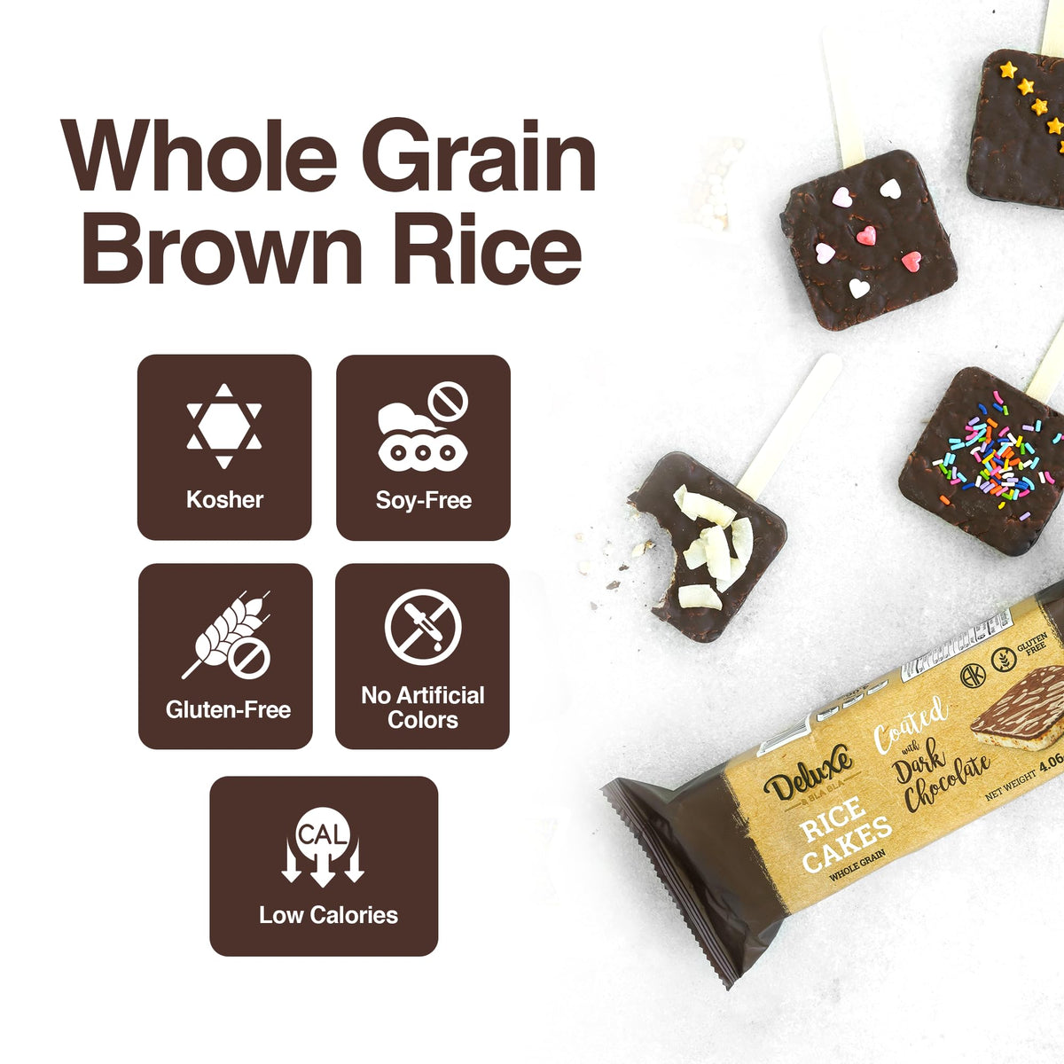 Deluxe & Bla Bla Dark Chocolate Rice Cakes,Kosher Certified Dairy Free,Gluten Free,Nuts Free,Vegan Snack (Dark Chocolate) Pack Of 3
