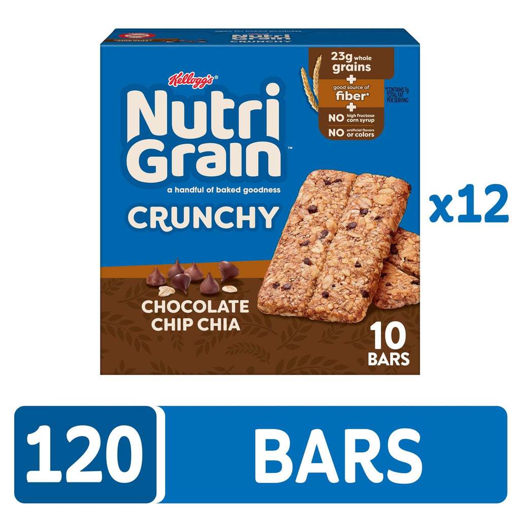Nutri-Grain Crunchy, Fiber Snacks, Whole Grain (12 Boxes, 120 Bars)