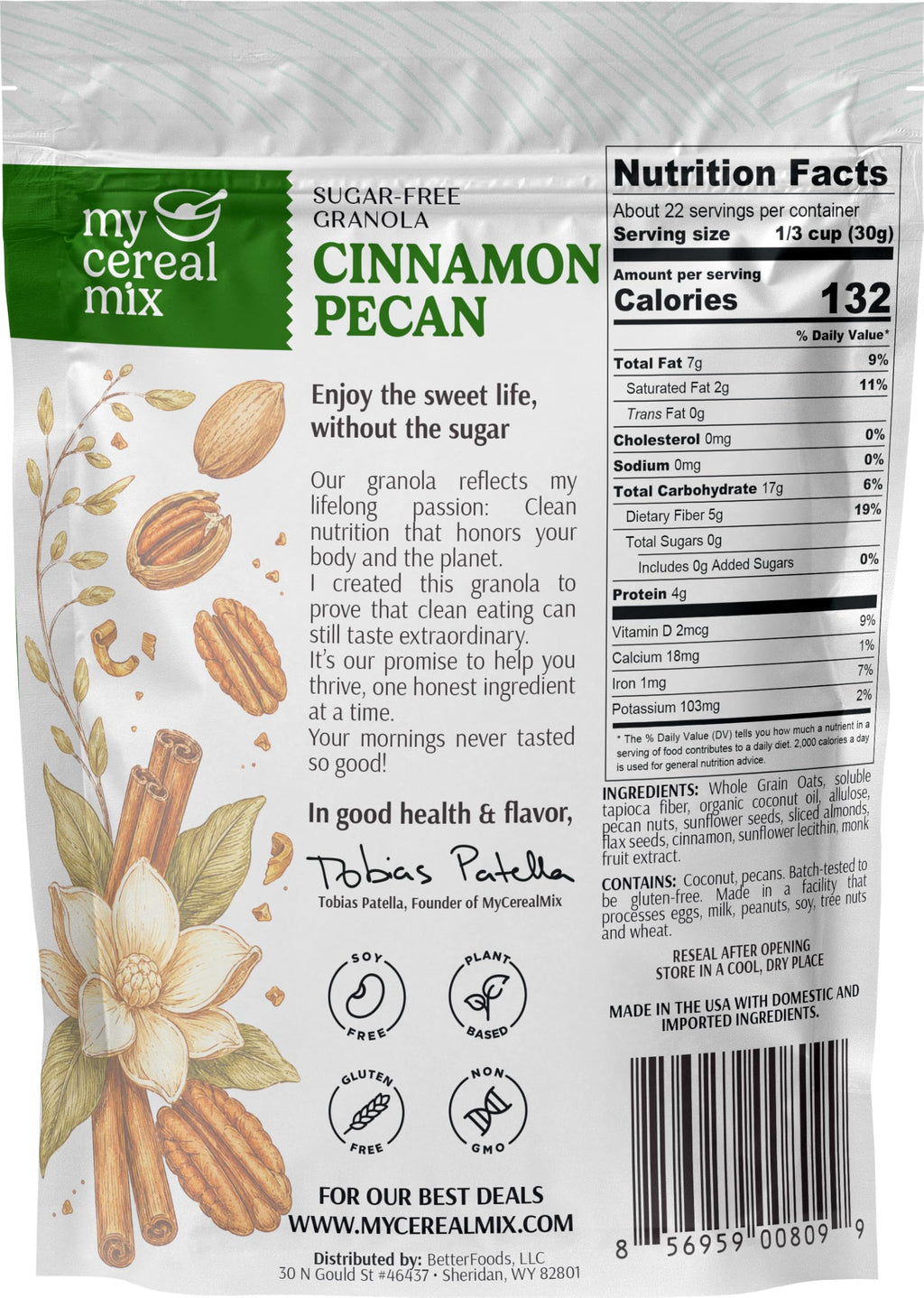 Sugar Free Granola Sweetened with Monk Fruit Extract (Gluten Free, Non-GMO, No Sugar Alcohol, No Salt Added, No Artificial Sweeteners, Soy Free, Vegan, All Natural Ingredients)