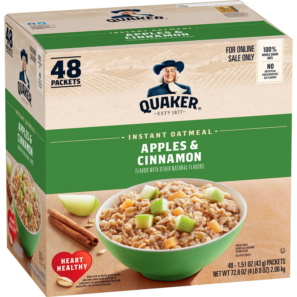 Quaker Instant Oatmeal Maple Brown Sugar, Breakfast Cereal, 48 Packets (Packaging Will Vary)