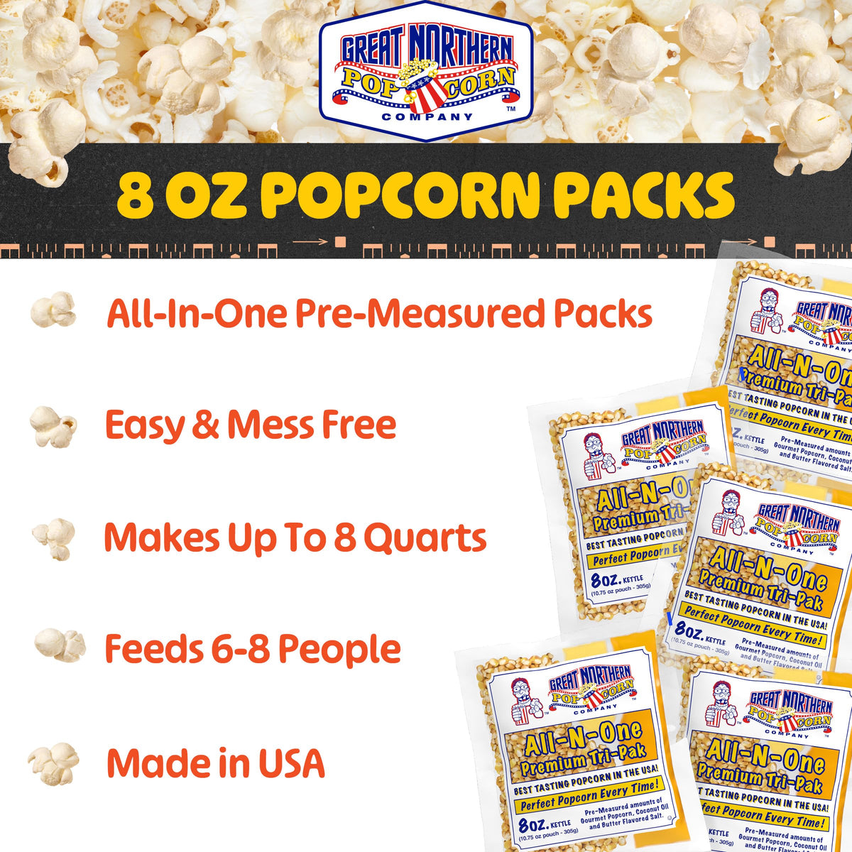 Great Northern Popcorn Company Antique Style Popcorn Popper, 8 oz Packs, Kernels, Pack of 40