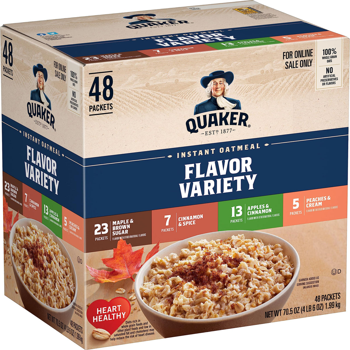 Quaker Instant Oatmeal Maple Brown Sugar, Breakfast Cereal, 48 Packets (Packaging Will Vary)