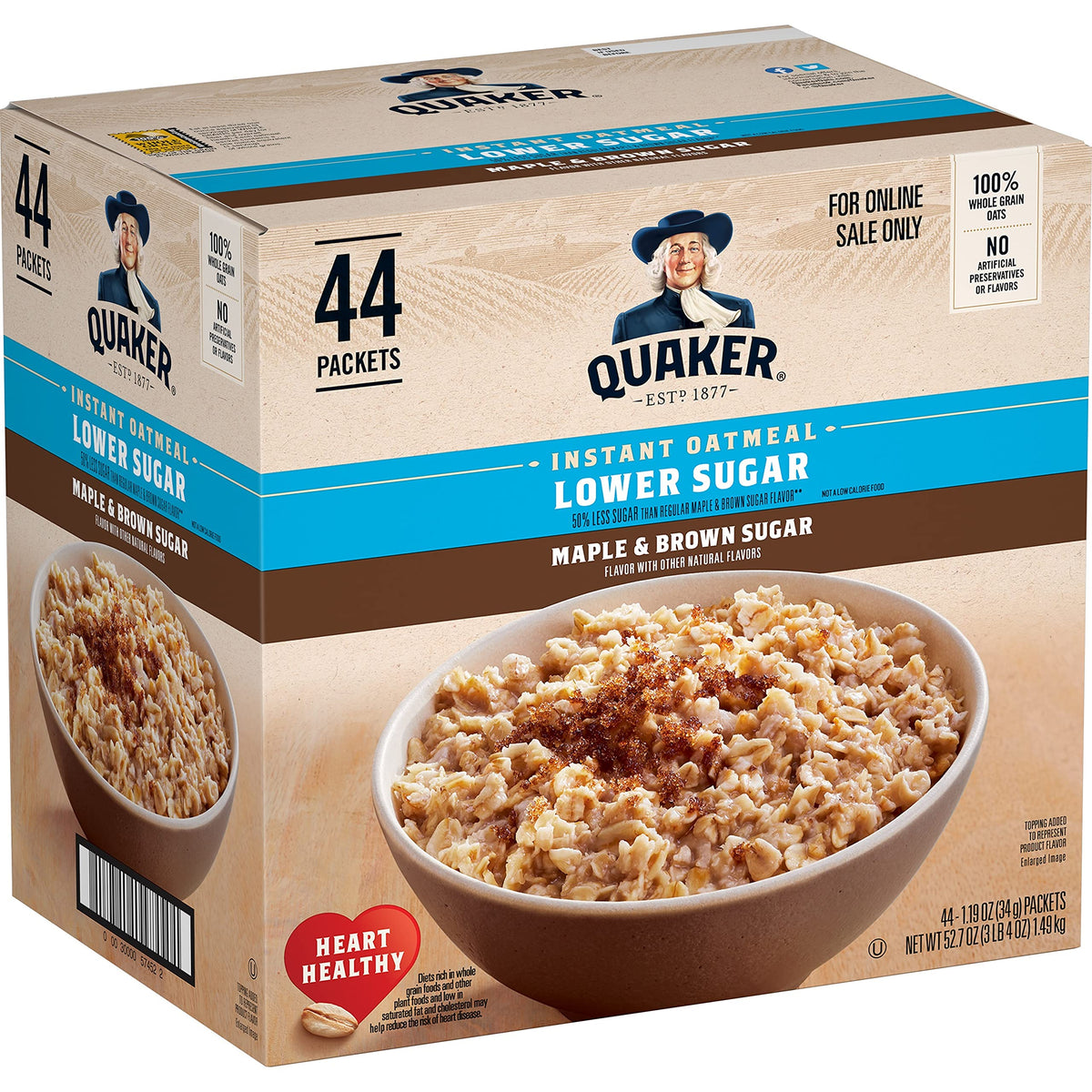 Quaker Instant Oatmeal Maple Brown Sugar, Breakfast Cereal, 48 Packets (Packaging Will Vary)