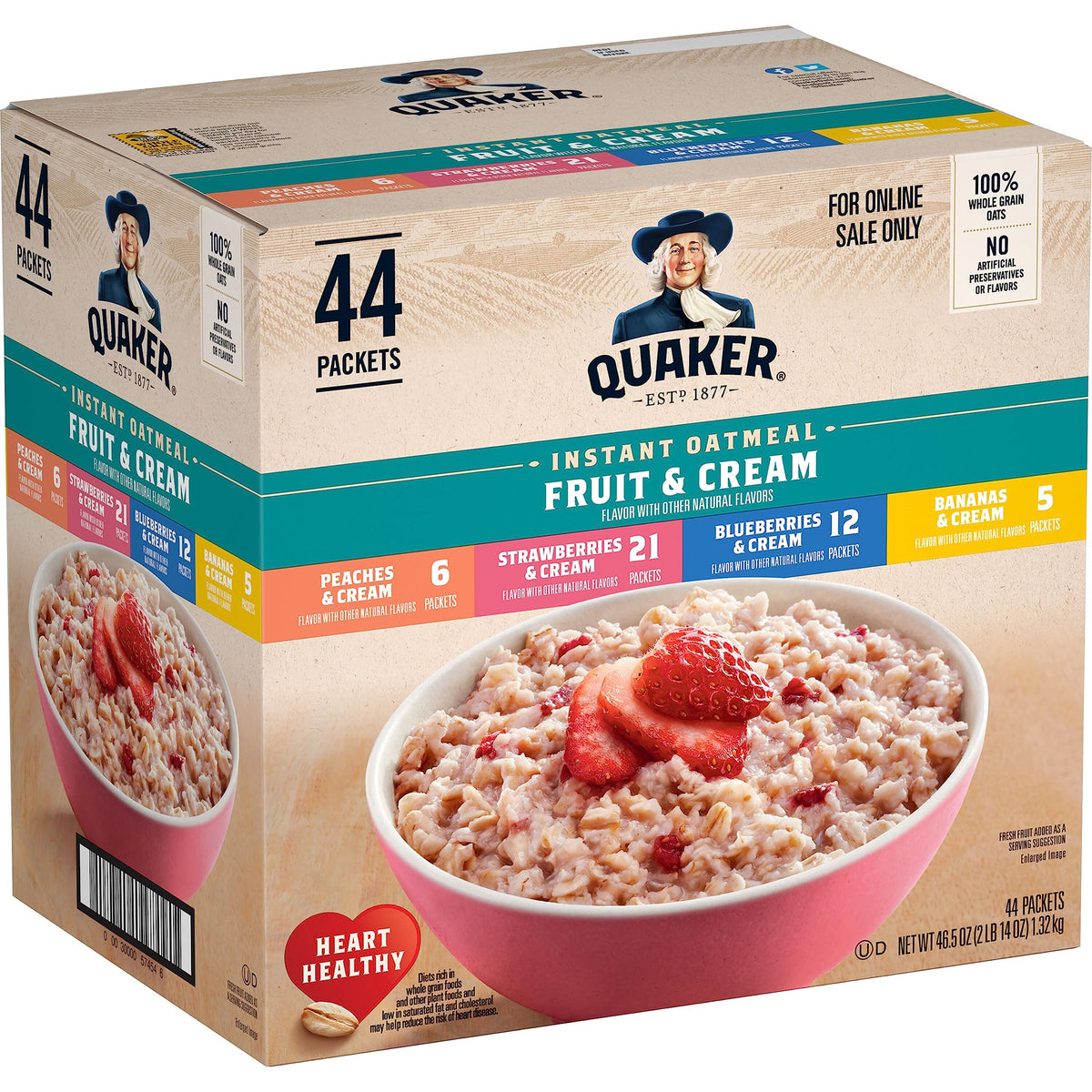Quaker Instant Oatmeal Maple Brown Sugar, Breakfast Cereal, 48 Packets (Packaging Will Vary)