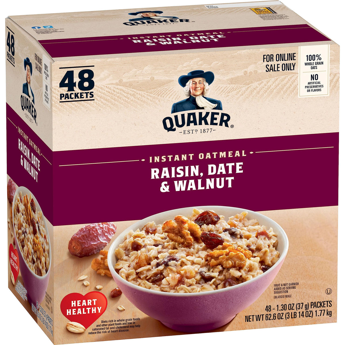 Quaker Instant Oatmeal Maple Brown Sugar, Breakfast Cereal, 48 Packets (Packaging Will Vary)
