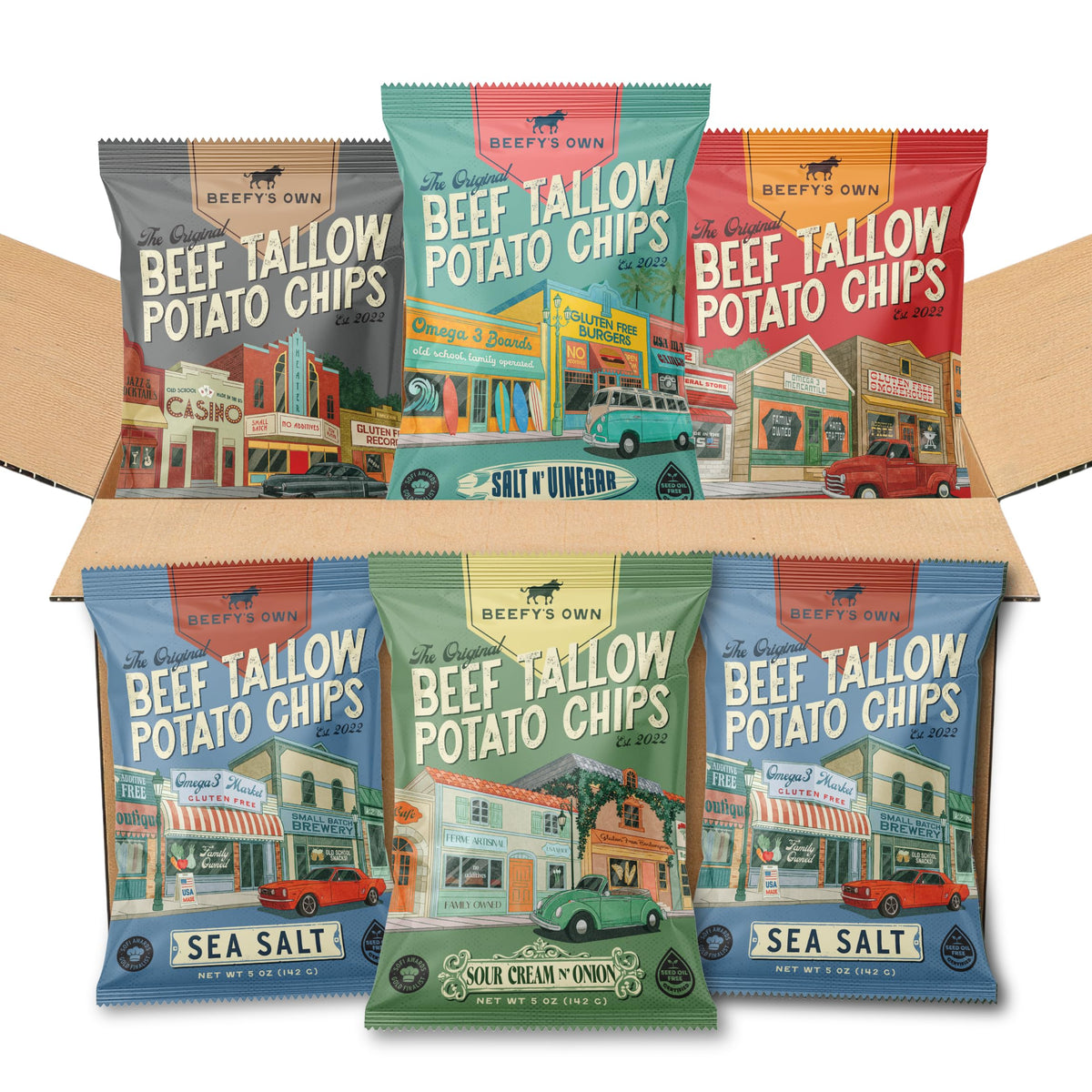 Beefy’s Own Beef Tallow Potato Chips - Kettle Chips Made Without Seed Oils, Gluten Free, Crispy, and Thick Cut - Old-Fashioned Small Batch Fried in Beef Tallow